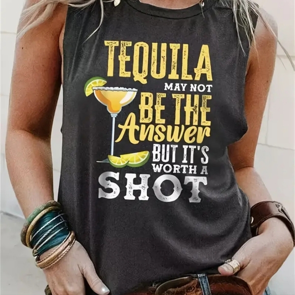 Tequila Letter Print Tank Top - Picture 2 of 3